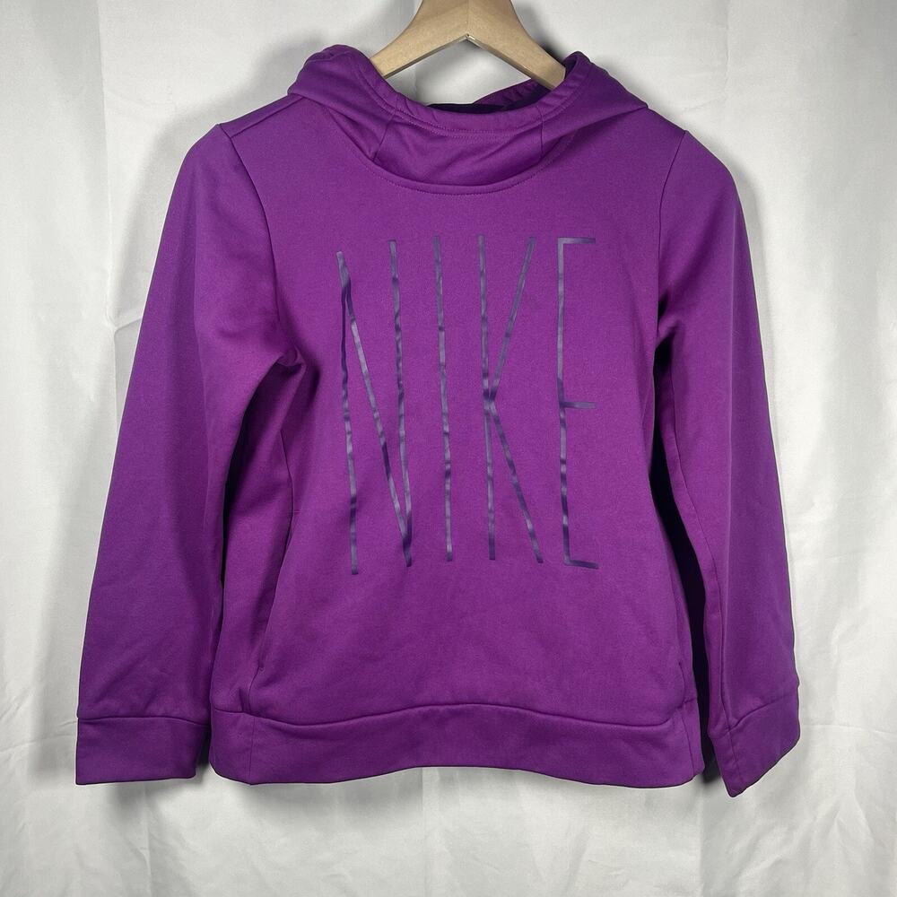 NIKE purple dri fit hoodie girls size large logo front casual outdoor sporty